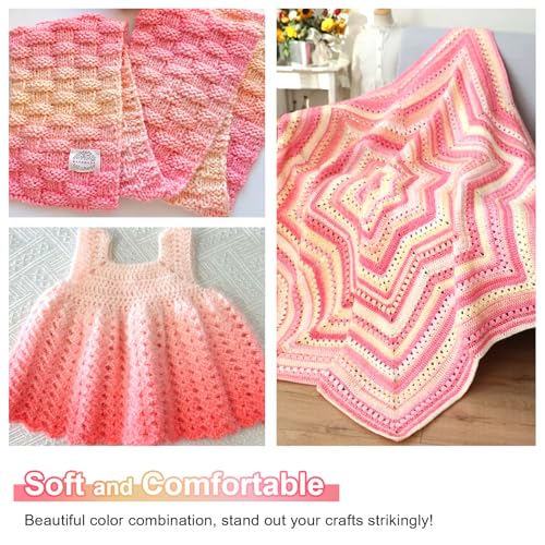 Image of Aeelike Ombre Yarn for Crocheting, 3 Skeins Gradient Cake Yarn 100g (3.52 oz) 245m (267 Yards) # 3 Light Weight - Soft Yarns with Vibrant Colors for Making Blanket Scarves, Pink Yellow Gradient