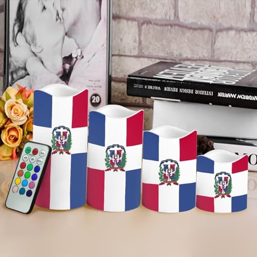 Image of 250th Anniversary Flameless Candles Plaid Pattern LED Battery Operated Remote Control Red White Blue Flickering Patriotic Decor for Independence Day Home Outdoor, 4 Pack