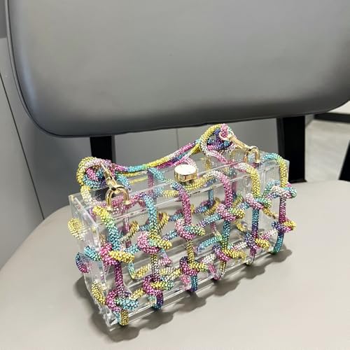 Image of Clear Acrylic Clutch, Glitter Rhinestone Purse Handbag with Bling Rope for Banquet Party (Multi, (L*W*H): 19cm*6cm*10cm /7.48 inch*2.36 inch*3.94 inch)