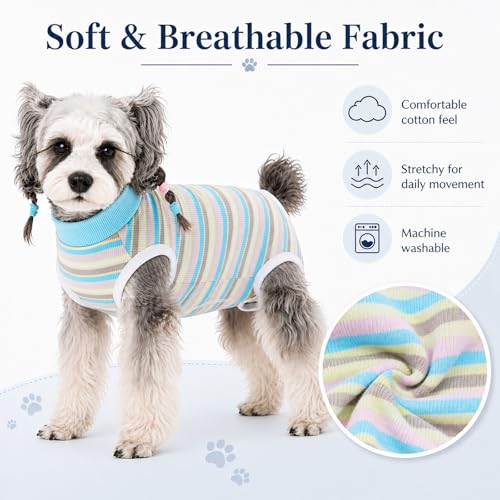 Image of Dog Surgery Recovery Suits, Sleeveless Dog Recovery Suit Female, E-Collar & Cone Alternative Surgical Suit for Small and Medium Dogs After Surgery, Striped Dog Onesie Pajamas