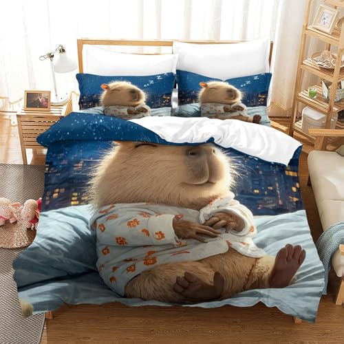 Housse de couette capybara endormi linge de lit microfibre 135x200 - 3