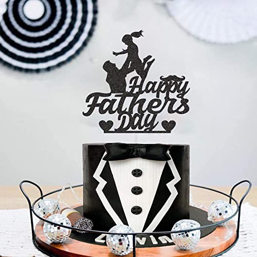 G-Lovely's Happy Fathers Day Cake Topper Father's Day Party Cake Decorations Supplies For Men Boy Glitter Black Themed Father's Day Best Dad Birthday Party Supply #TOP27