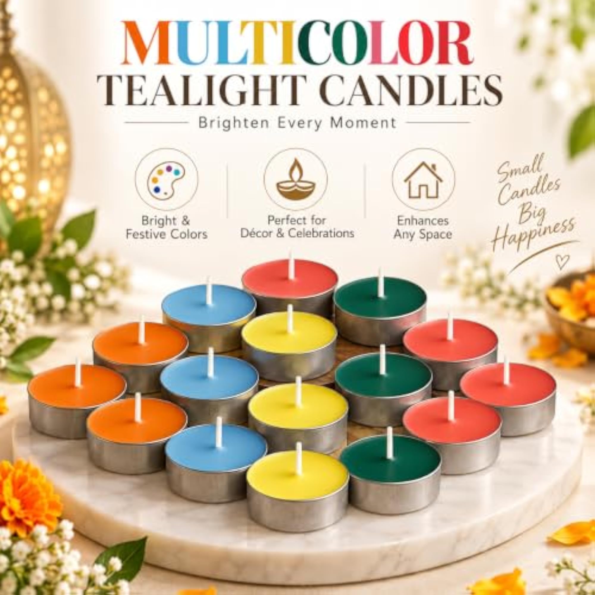 Multicolour Unscented Tealight Candles for Festivals