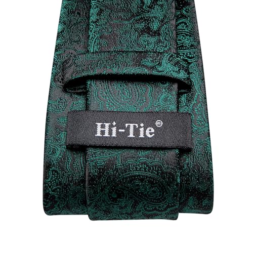 Image of Hi-Tie Paisley Floral Ties Set for Men Silk Mens Stripes Necktie Pocket Square Cufflinks Set Formal Business