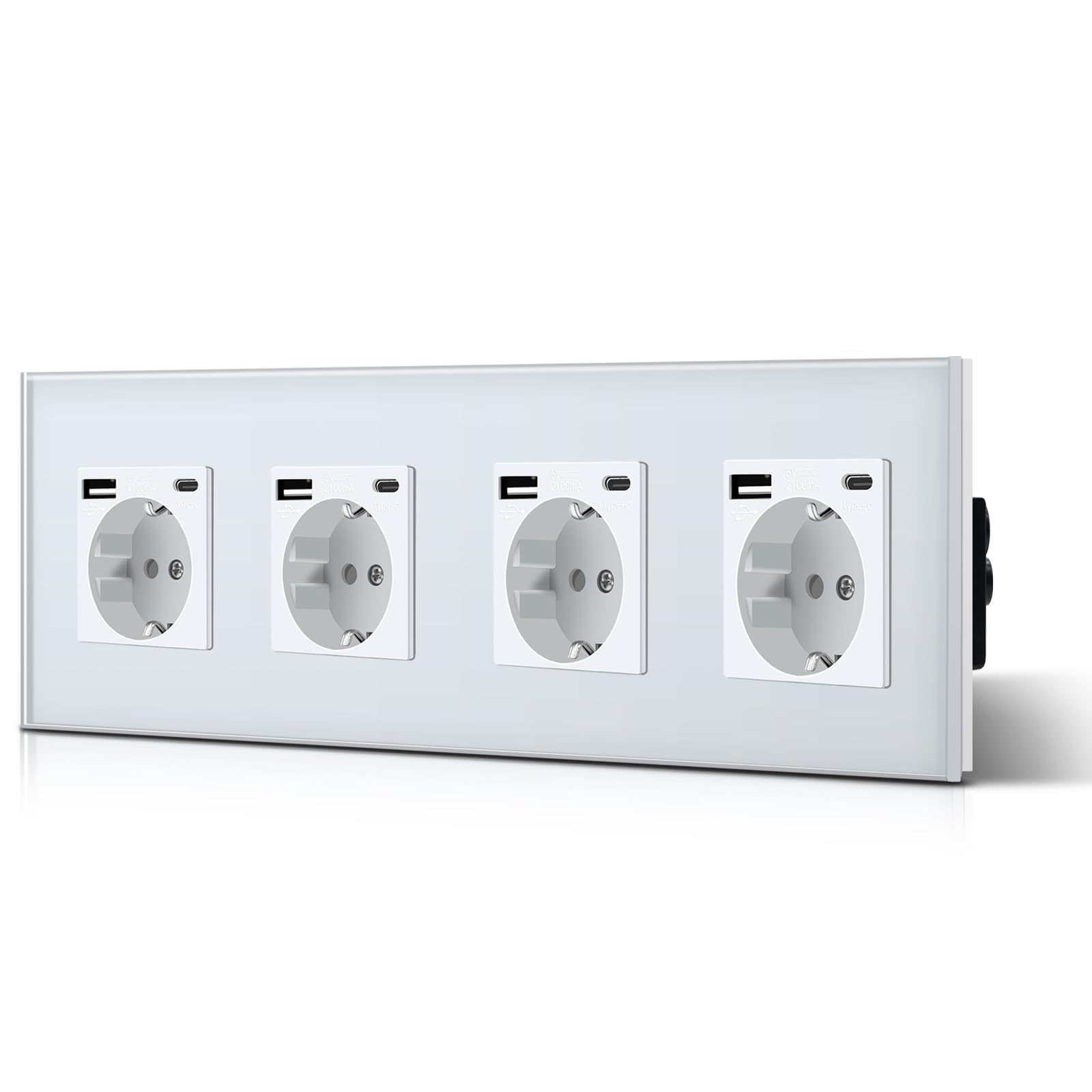BSEED Enchufe de Pared con USB C,Enchufes Dobles Empotrados con Cristal,Toma de Corriente,Seguridad infantil,Fácil de Instalar,M Serie,2 Enchufes con USB y Tipo C,157mm Blanco — view 50