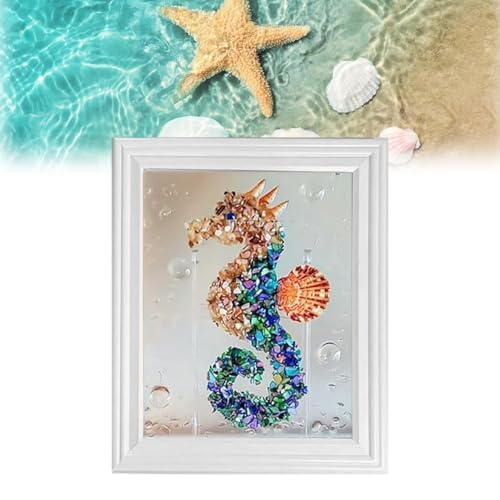 EHOTER Sea Glass Art Kit 2024 DIY Adults Sea Glass Resin Art Frame Gifts for Christmas (Seahorse)