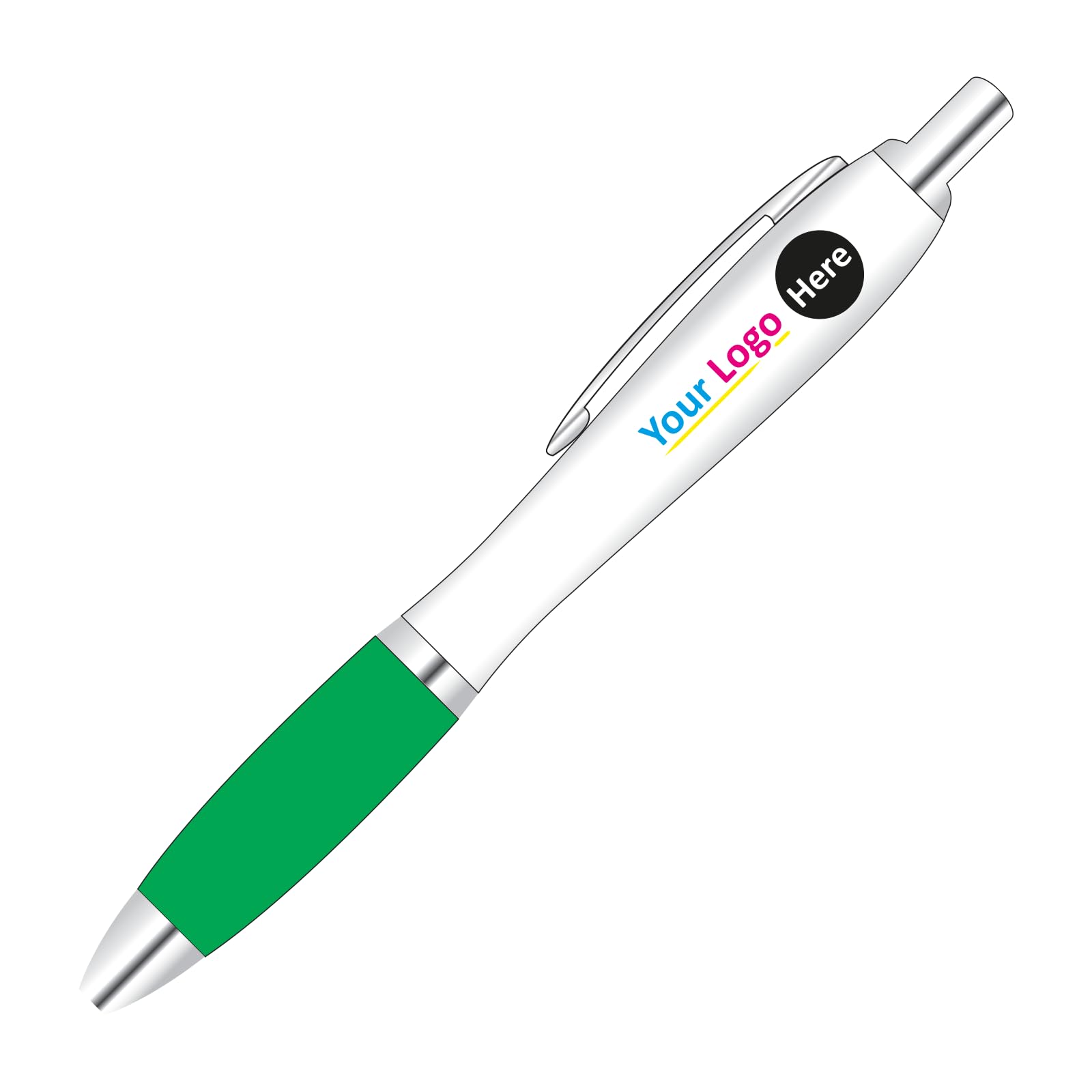 Full Colour Printed Logo Pen for Personalised Custom Promotion With Green Colour Grip.
