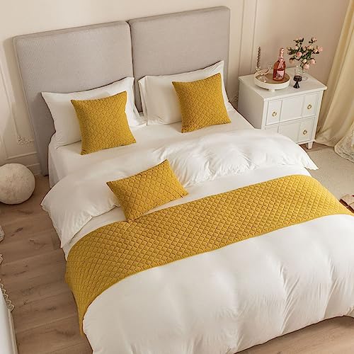 GOFOHIMI Bed Runners and Matching Cushion Cover, Reversible Jacquard Bed Runners Scarves Home Decoration Hotel Bedding Bed Towel Bedroom Bedspread Protection (45x45cm(Pillowcase),turmeric)