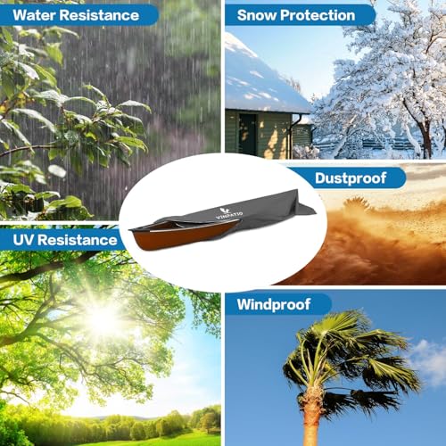 Kayak Cover 600D, Waterproof Full Coverage Canoe Cover with Zipper, Kayak Covers for Outdoor Storage, Heavy-Duty UV Protection and Tear & Dust Resistant for 10 ft Fishing Boats & Paddle Boards