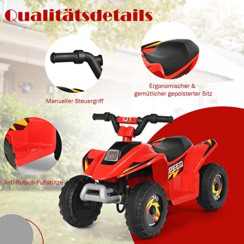 GOPLUS 6V Elektro Kindquad ATV mit Vor- und Rückwärtsschalter, Miniquad Kinderauto, Elektrofahrzeug aus PP + Stahl, Elektro Motorrad für Kinder ab 3 Jahre bis zu 30kg tragbar, 73x40x44,5cm (Rot) – Bild 5