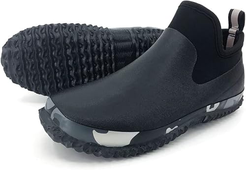 Vista 11 de SYLPHID Zapatos de jardín para hombre, zapatos de lluvia impermeables de neopreno para campamento, cuidado del césped, jardinería y trabajo