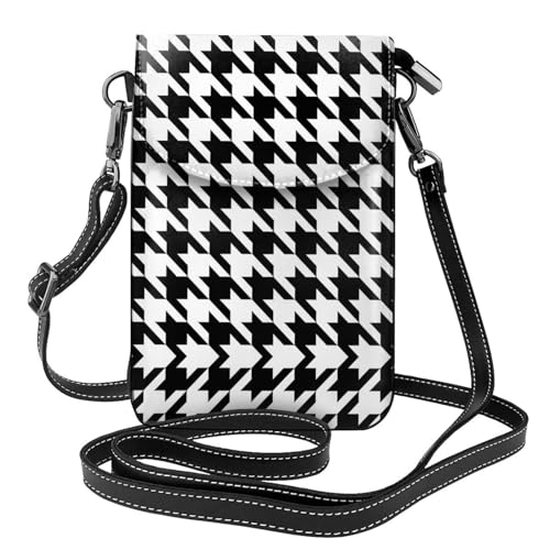 Houndstooth Black Small Crossbody Bags, Printed Cell Phone Purse with Card Slots, Shoulder Handbag with Strap