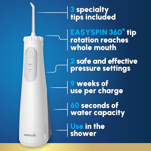 Image of Waterpik Cordless Gem 5100 Portable Water Flosser, Rechargeable, White | 2 Settings, 3 Tips, Travel Mode & Bag, for Gums, Teeth, Braces, Implants, Shower Use, ADA Accepted, WF-27 Packaging May Vary