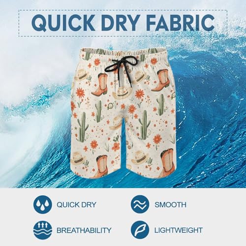 Hawaiian Shorts for Men - Comfy Boots Cowboy Hat Cactus Print Mens Swim Trunks Bathing Suits with Mesh Lining4