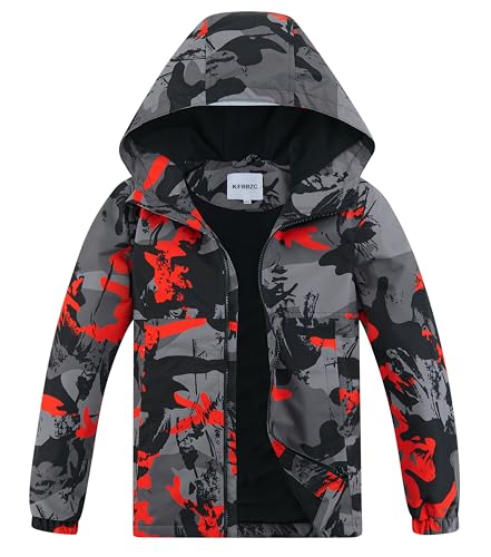Image of Boys Girls Rain Jackets Waterproof Hooded Fleece Raincoats Lightweight Windbreakers for Kids