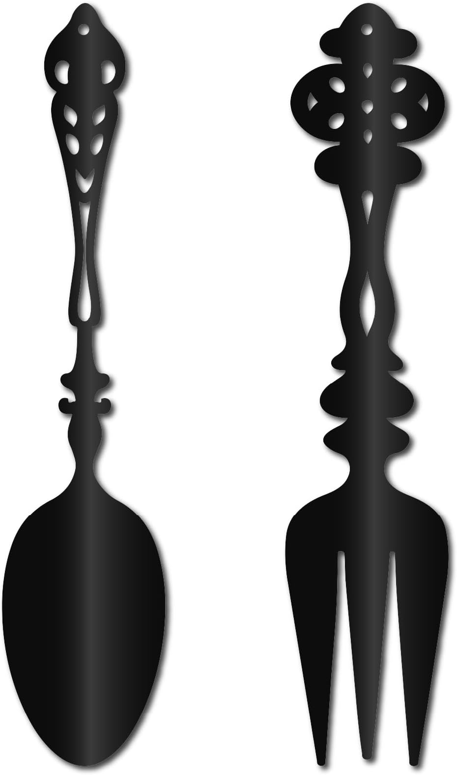 CREATCABIN 2Pcs Fork Spoon Metal Wall Art Kitchen Wall Decor Big Black Iron Tableware Cutlery Cooking Sign Rustic Farmhouse Hanging Sculpture Ornament for Home Dining Room Decorations 13.8 x 3 Inch