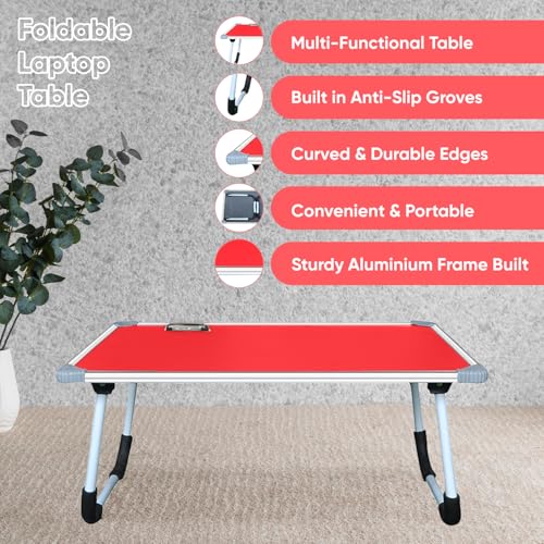 Image of YAJNAS Multipurpose Whiteboard & Laptop Table | Portable Study & Lap Desk for Bed with Laptop Support | Foldable Lap Bed Table, Ideal for Home & Office Presentation - (15 x 26, Red)
