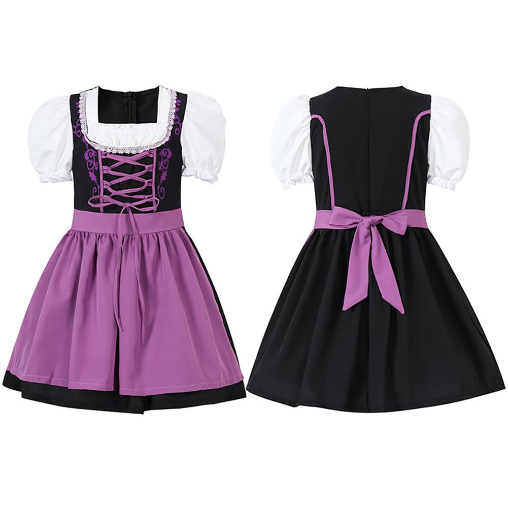 OBEEII Dirndl Mädchen-2Stück Set Dirndl Kleid mit Trachtenbluse und Schürze Bayerisches Tracht Deutsche Oktoberfest Trachtenkleid
