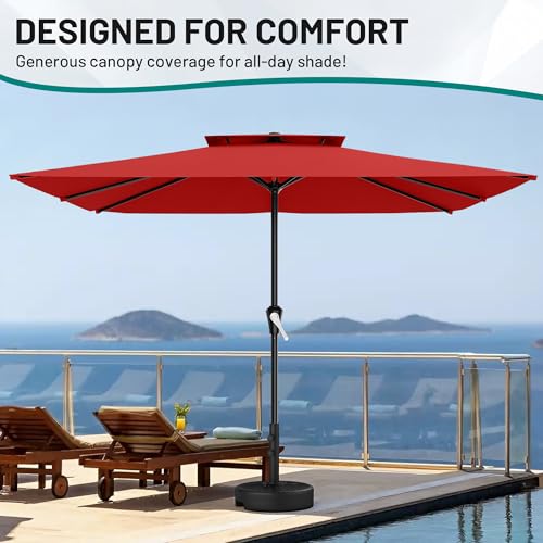 Image of AreShark 8'x10' 2 Tiers Rectangular Patio Umbrella - Outdoor Umbrella Waterproof UV Protection, Market Table Umbrella w /Crank for Pool, Backyard, Deck(Red)