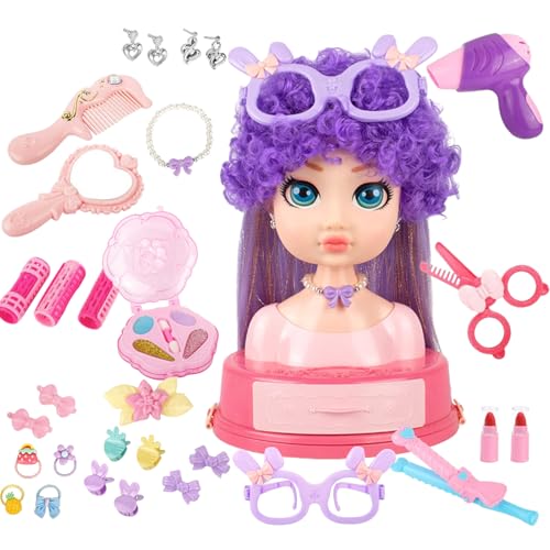 Bomefoi Muñeca Cabeza para Maquillaje Y Peinado | Kit De Juguetes De Juego De Roles para Peinar Muñecas para Niñas | Set De 31 Piezas Juguete De Práctica Peluquería para Niños Pequeños +3 Años