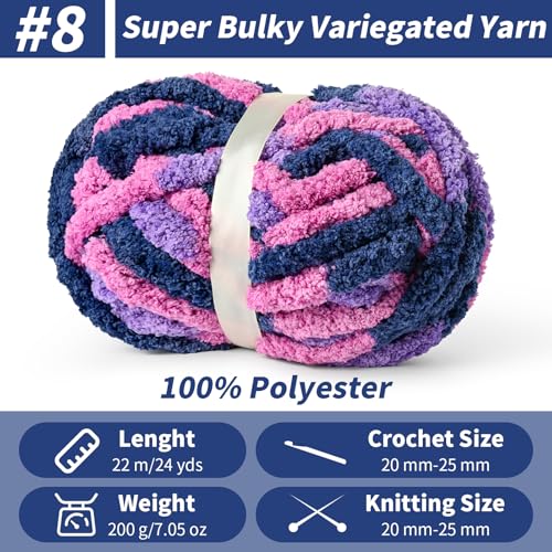 Image of Chunky Jumbo Chenille Yarn Multicolor 10 Pack | 2000g /240yds Super Bulky Baby Soft Yarn for Hand Knitting Fluffy Chunky Knit Throw Blanket Yarn