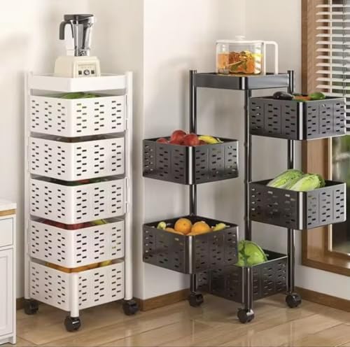 Image of 3-Tier Kitchen Carbon Steel Storage Rack - White | Durable & Sturdy Cart Organizer for Home & Kitchen | Vegetable, Fruits & Pantry Corner Rack | Multi-Layer Rack with Wheels