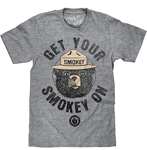 Tee Luv Smokey Bear T-Shirt - Get Your Smokey On Graphic Tee Shirt (Graphite Heather) (M)