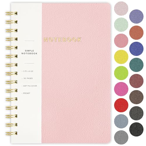 Image of Spiral Notebook-5.75 inch x 8.125 inch College Ruled Journal with Inner Pockets and 160 Pages,PU Leather Cover Business Journal, Twin-Wire Binding Notebook Perfect for Office & Home School Supplies Light Pink