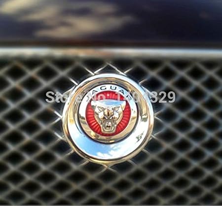 Amazon ジャガーxf Xj Xe Xk型f Type X Typeで7センチメートルのための3d Redクロームジャガーエンブレムバッジフロントフードセンターグリルロゴoemスタイルヒョウ エンブレム 車 バイク