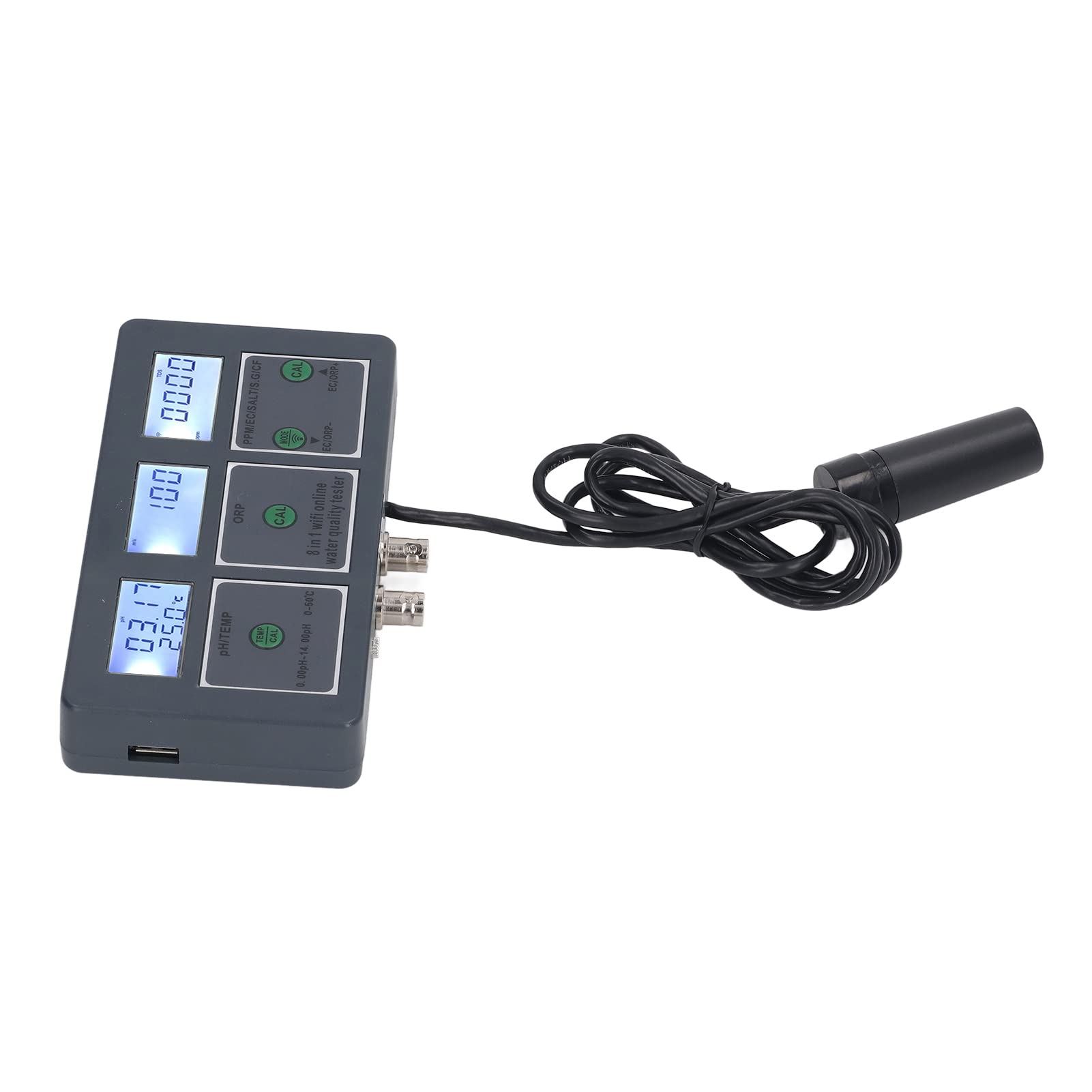 Monitor della qualità dell'acqua WiFi 8 in 1 - Tester intelligente per acquari con app per pH, TDS, ORP, EC, temperatura, sale, S.G e CF (monitoraggio remoto online)