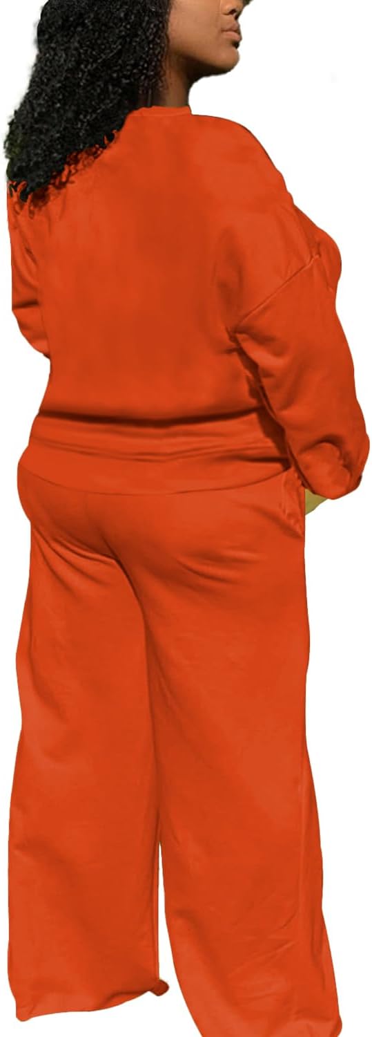 TOPSRANI Womens Plus Size Sweatsuits Tracksuit 2 Piece Outfits Crewneck Lounge Set Long Sleeve Baggy Wide Leg Pant Sets - Image 3