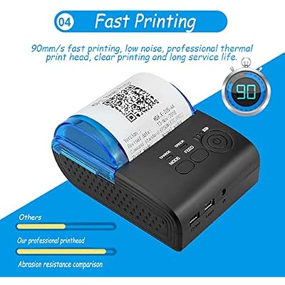 Yoidesu Mini Receipt Printer,58mm Portable Bluetooth Mobile Thermal Printer Compatible with Android VISTA Linux,Bluetooth 4.0 Label Printer (US Plug)