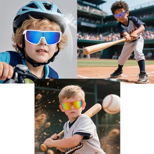 COOLSOME Youth Kids Baseball Sunglasses with Strap Flexible Polarized Softball Cycling Sport Sunglass for Boys Girls Age 6-122