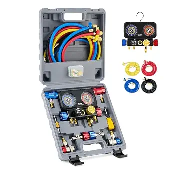 OMT AC Manifold Gauge Set with 5ft Hoses for R1234yf R404a R134a, 4 Way