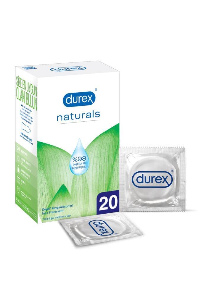 Durex Naturals Thin Lubricated Condoms, Designed for Her with Extra Lube, 98% Naturals origin - Pack of 20