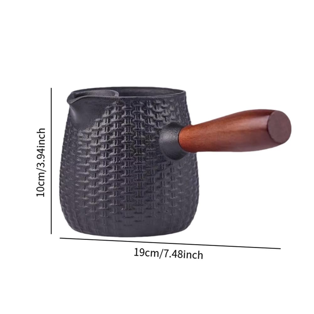 Hrippy Tetera De Hierro Fundido con De Madera, Cafetera Turca, Cafetera para Cocina De Hornillos, Infusor De Té Portátil para Hogar, Oficina Y Restaurante