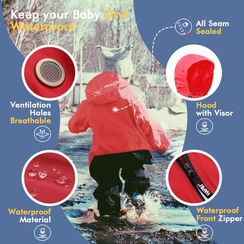 HAPIU Kids Toddler Rain Suit Muddy Buddy Waterproof Coverall,Molten Lava,5T,Original - Thumbnail 2