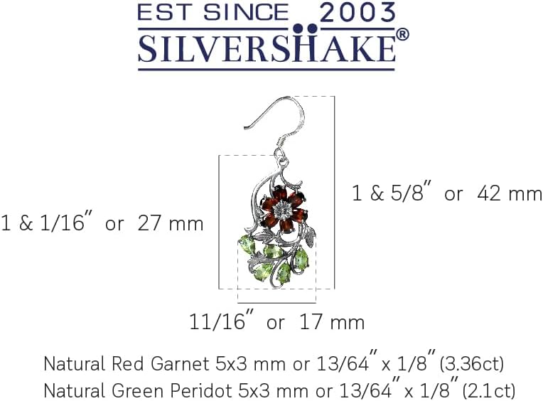 Silvershake Genuine Gemstone 925 Sterling Silver Victorian Style Flower and Leaf Dangle Hook Earrings