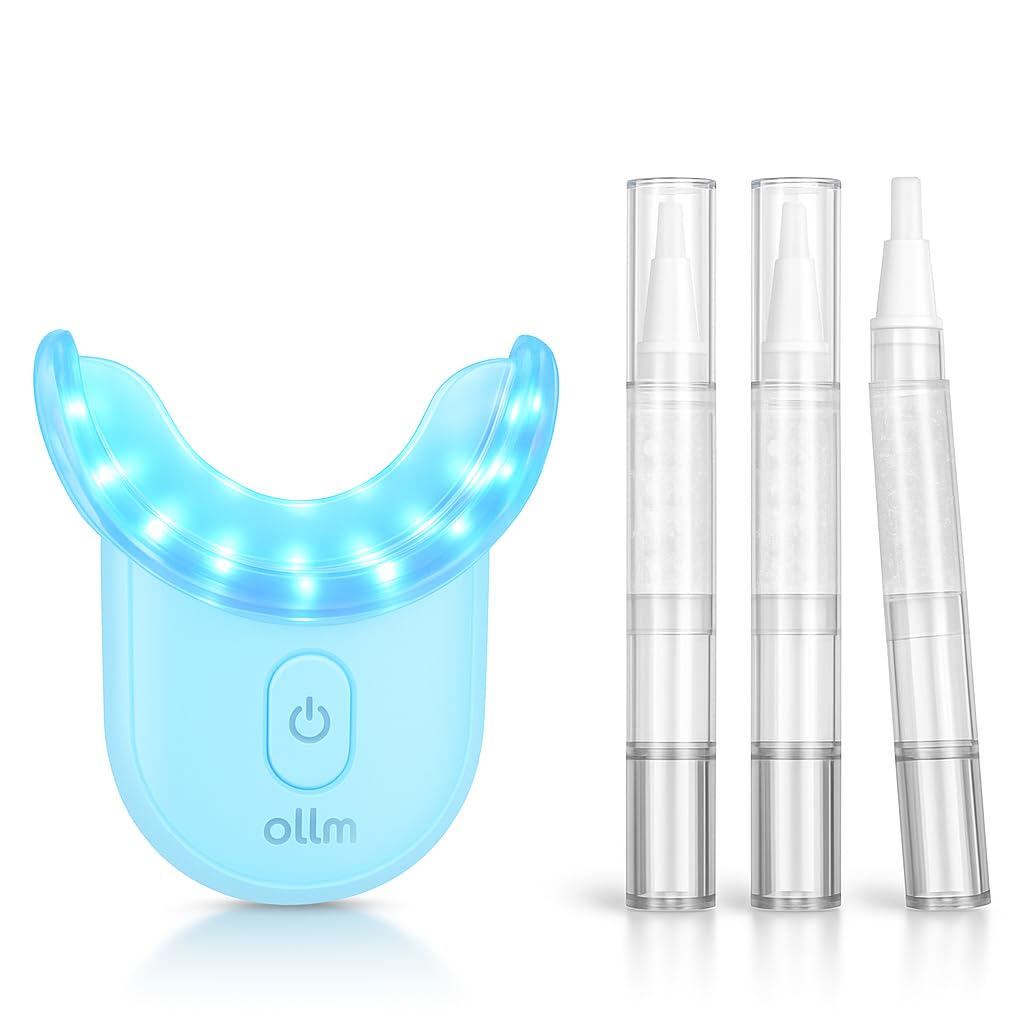 Teeth Whitening Kit for Sensitive Tooth: 35% Carbamide Peroxide White Gel Pens LED Light Whitener with Dental Mouth Trays Professional Bright Brace Oral Care Product System for Home Work(Blue)