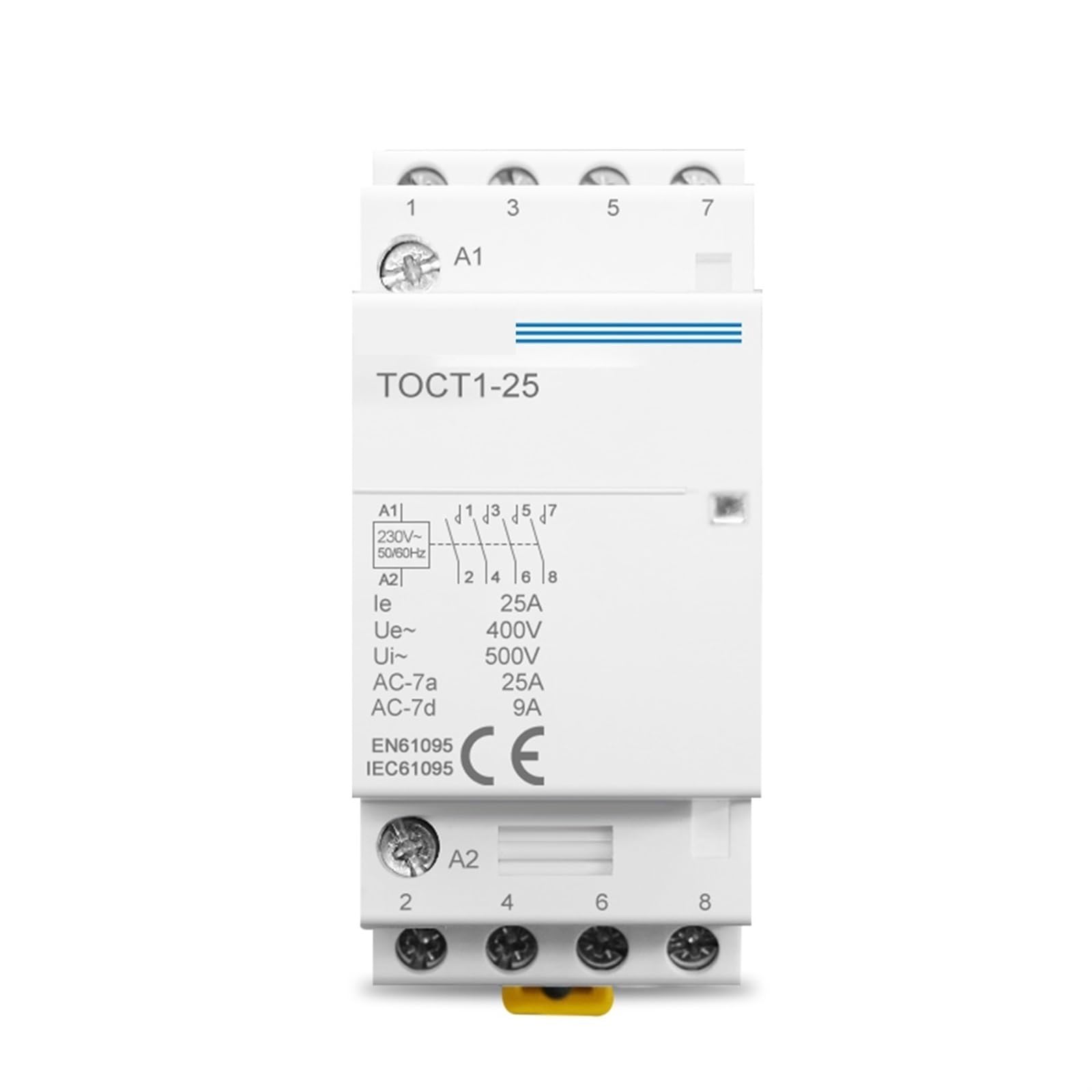 Contactor modular de CA TOCT1 4P 25A para riel DIN doméstico 220V 2NO2NC 5