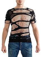 Mingnos Herren Kurze Ärmel Netz T-shirt Transparent Tops Netzhemd Netz Shirt Netzoberteil Clubwear Festival Outfit Unterhemd Schwarz