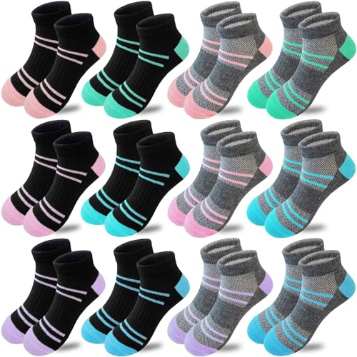 Bemeol Ankle Socks Girls 12 Pairs Girls Socks Kids Low Cut Ankle Athletic Cotton Sports Sock