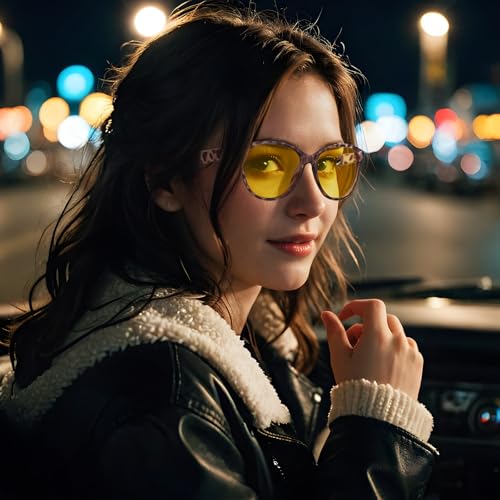 IGnaef Night Vision Glasses Reduce Glare for Driving, Polarized Yellow Nighttime Glasses for Women Men IF80912