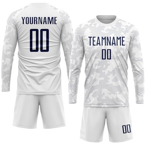 LTOCMKIY Personalized Soccer Jersey for Men Women Youth Navy White Custom Kids Boys Girls Long...
