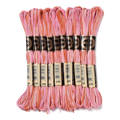 Image of FASHEWELRY 10 Skeins Embroidery Floss Thread 0.5mm Dyed Cross Stitch Floss 6-Ply Friendship Bracelet String for Jewelry Making Bracelets Sewing Knitting Stitching Craft DIY (Pink Orange)