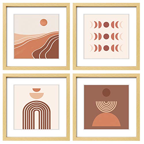 ArtbyHannah 12x12 Framed Boho Wall Art with Mid-Century Decorative Artwork Prints for Wall Decor 4-Pack