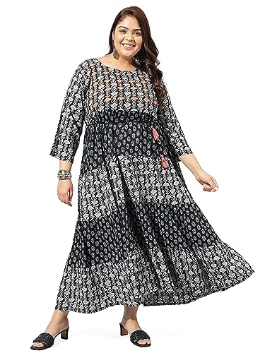 Image of MIRCHI FASHION Women Cotton Regular Plus Size Embroidered Printed Anarkali Kurti