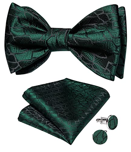 Image of DiBanGu Men Bow Tie Paisley Striped Self-Bow Tie for Men and Silk Woven Bowtie Pocket Square Cufflinks Wedding Party
