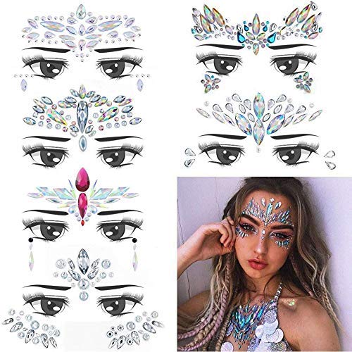 Gemas faciales, joyas para la cara de las mujeres, cristales brillantes, tatuajes...
