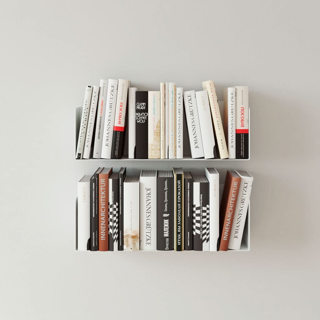 Juego de 4 Estantes Metálicos Flotantes de Pared | Longitud: 45 cm | Estantería Ideal para organización de Libros y Cocina | Acero Lacado al Horno | Fabricado en España (White)